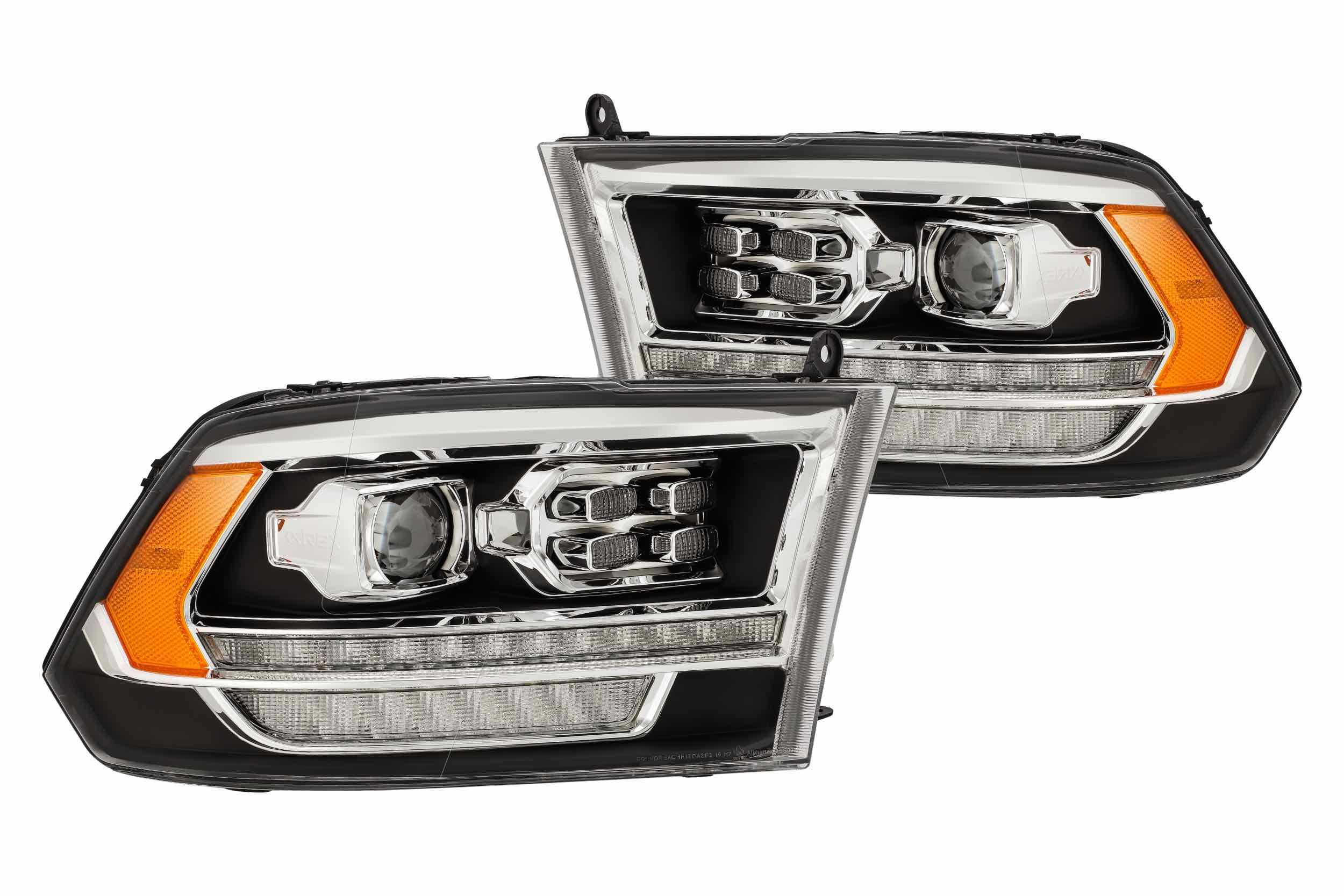 09-18 Dodge Ram 1500 & 10-18 Dodge Ram 2500/3500 Alpha Rex 880524 Pro Halogen HD Look Alpha-Black Headlights